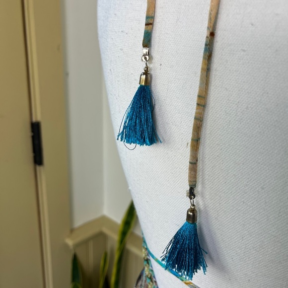 Bejeweled Tropical Maxi Dress Hi-Low Resort Cruise Love Island Boho Vaca Cruise - Picture 2 of 16